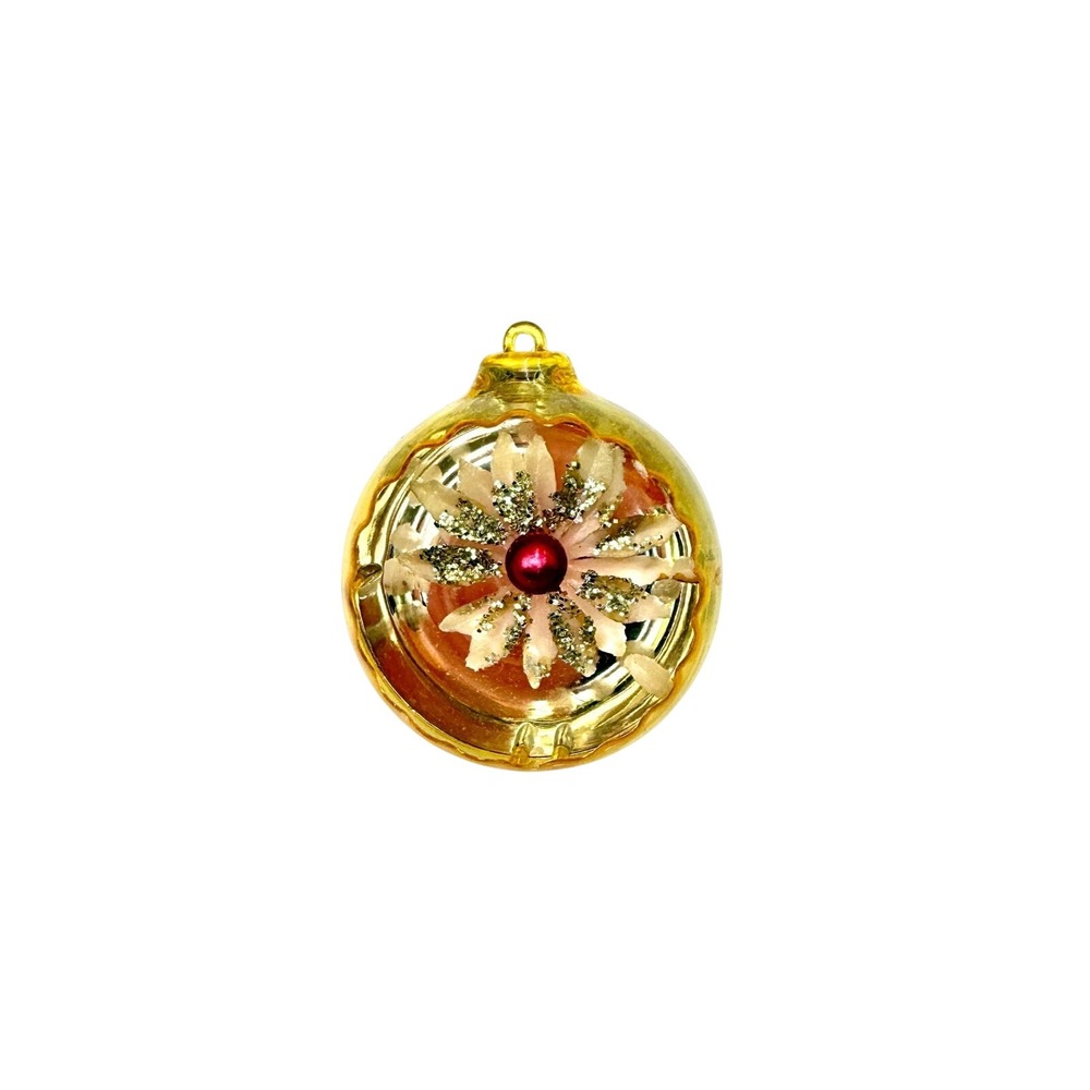 Jewelbrite Gold Glass Christmas Ornament Indent Reflector Glitter Flower‎